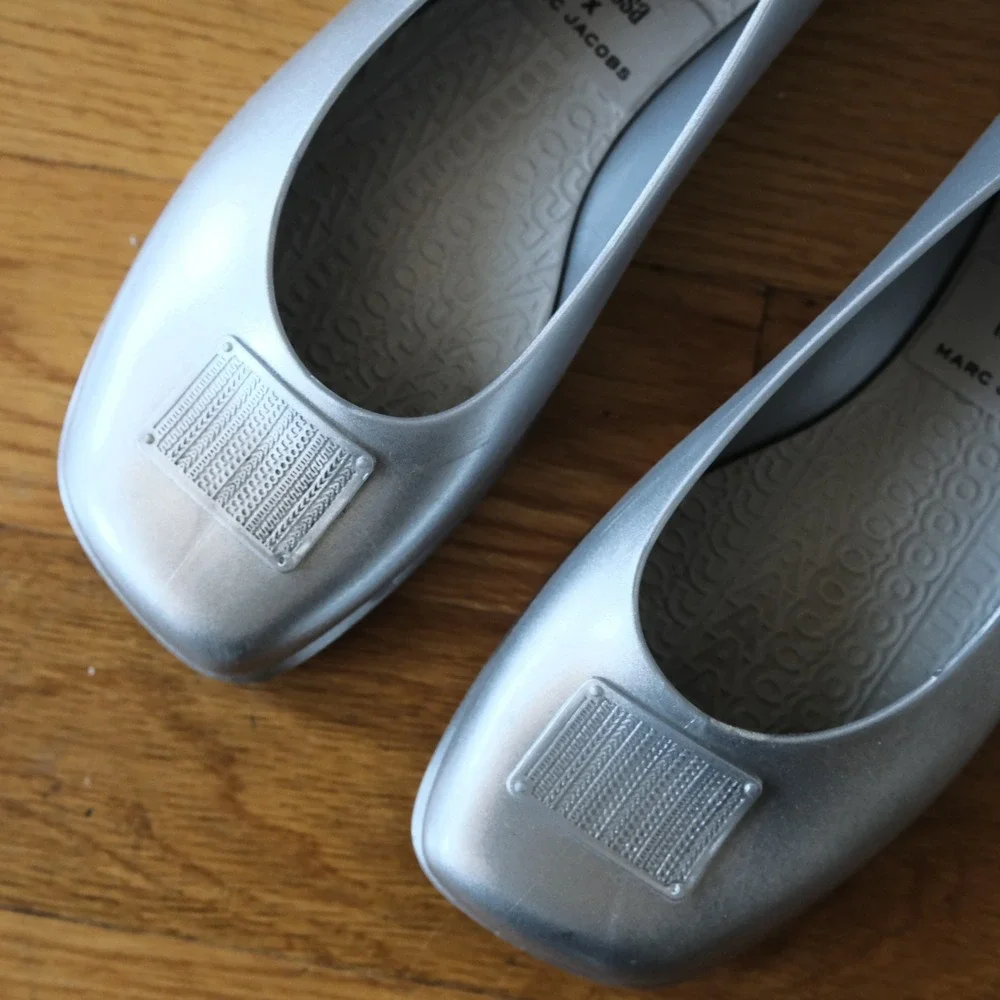 Marc Jacobs Melissa Ruby Ballerina Flats Silver Square Toe Melflex Shoes Size 9